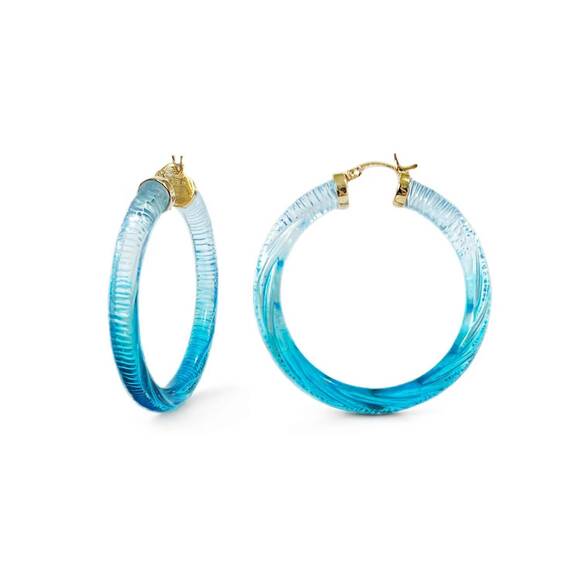 Mini Gold Leaf Lucite Hoop Earrings NEW GOLD & HONEY women\'s ombre painted instyle lucite hoop earrings in aqua